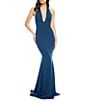 Color:Peacock Blue - Image 1 - Camden Plunging V-Neck Sleeveless Gown
