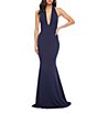Color:Navy - Image 1 - Camden Plunging V-Neck Sleeveless Gown