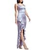 Dress the Population Charlene Square Neck Ruffle Front Satin Sheath Gown - Image 3