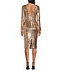 Color:Soft Gold - Image 2 - Emery Sequin Long Sleeve with Boat Neck Midi Sheath Dress