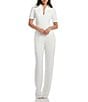 Dress the Population Gloria Collared Zip Neck Short Sleeve Wide Leg Jumpsuit, Color:Off White - Image 1