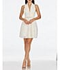 Color:Ivory - Image 4 - Halter Lapel V-Neck Sleeveless Belted Mini Dress