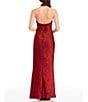 Dress the Population Halter Mock Neck Sheath Gown With Extended Neck Drape, Color:Rouge Multi - Image 2