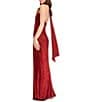 Dress the Population Halter Mock Neck Sheath Gown With Extended Neck Drape, Color:Rouge Multi - Image 3