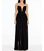 Color:Black - Image 1 - Illusion Plunge Neckline Sleeveless Fit and Flare Gown