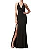 Color:Black - Image 1 - Iris Crepe Plunge V-Neck Thigh High Slit Sleeveless Gown