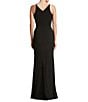 Color:Black - Image 2 - Iris Crepe Plunge V-Neck Thigh High Slit Sleeveless Gown