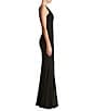 Color:Black - Image 3 - Iris Crepe Plunge V-Neck Thigh High Slit Sleeveless Gown