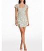 Color:Mint Multi - Image 4 - Jillian Sequin 3D Floral Square Neck Short Puff Sleeve Mini Dress