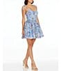 Color:Sky Multi - Image 3 - Kaitrin Floral Sequin Beaded Scoop Neck Sleeveless Tie Shoulder Mini Dress