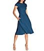 Dress the Population Livia Boat Neck Cap Sleeve Pleated Side Pocket Dress, Color:Peacock Blue - Image 1