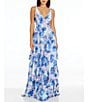 Color:Mint Multi - Image 1 - Lorain Floral Print V-Neck Sleeveless Tiered Gown
