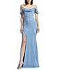 Dress the Population Melania Draped Off-The-Shoulder Corset Mermaid Gown, Color:Sky - Image 1