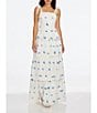 Color:White-Blue - Image 1 - Monica Butterfly Square Neck Sleeveless Tie Strap Tiered Maxi Dress