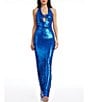 Color:Cobalt - Image 1 - Priscilla Sequin Halter Neck Sleeveless Cutout Maxi Dress