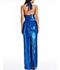 Color:Cobalt - Image 2 - Priscilla Sequin Halter Neck Sleeveless Cutout Maxi Dress