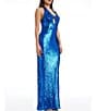 Color:Cobalt - Image 3 - Priscilla Sequin Halter Neck Sleeveless Cutout Maxi Dress