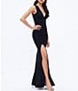 Color:Black - Image 3 - Sandra Crepe Plunge V-Neck Sleeveless Side Slit Gown