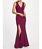 Color:Dark Magenta - Image 1 - Sandra Crepe Plunge V-Neck Sleeveless Side Slit Gown
