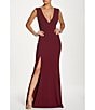 Color:Burgundy - Image 1 - Sandra Crepe Plunge V-Neck Sleeveless Side Slit Gown