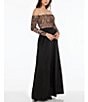 Color:Black Multi - Image 3 - Sequin Embellished Off-the-Shoulder Long Sleeve A-Line Maxi Dress
