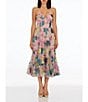 Color:Blush Multi - Image 1 - Sequin Floral Sweetheart Strapless Bustier Fit and Flare Midi Dress