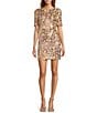 Color:Rose Gold Multi - Image 1 - Sequin Round Neckline Short Sleeve Mini Dress