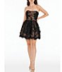 Color:Black/Nude - Image 1 - Sequin Tulle Strapless Mini Fit and Flare Dress
