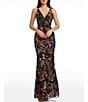 Color:Black Multi - Image 1 - Sharon Abstract Sequin Print V-Neck Sleeveless Mermaid Gown