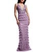 Dress the Population Shelley Sequin Tulle V Neck Sleeveless Tiered Mermaid Maxi Dress, Color:Dusty Lavender - Image 1