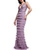 Dress the Population Shelley Sequin Tulle V Neck Sleeveless Tiered Mermaid Maxi Dress, Color:Dusty Lavender - Image 3
