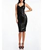 Color:Black - Image 1 - Sloane Sequin Sweetheart Neck Back Slit Sleeveless Bodycon Dress