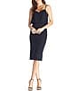 Color:Black - Image 1 - Stretch Crepe V-Neck Sleeveless Knee Length Blouson Dress