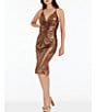Color:Bronze - Image 1 - Stretch Foiled Jersey V Neckline Sleeveless Bodycon Dress