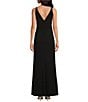 Color:Black - Image 2 - Stretch Plunge Neckline Sleeveless Bow Front Mermaid Gown