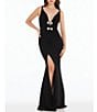 Color:Black - Image 4 - Stretch Plunge Neckline Sleeveless Bow Front Mermaid Gown