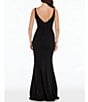 Color:Black - Image 6 - Stretch Plunge Neckline Sleeveless Bow Front Mermaid Gown