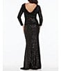 Color:Jet Black - Image 2 - Stretch Sequin High Neck Low Cowl Back Long Sleeve Mermaid Gown