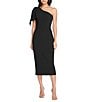 Color:Black - Image 1 - Tiffany One Shoulder Bow Detail Sleeveless Back Slit Midi Sheath Dress