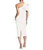 Color:Off White - Image 2 - Tiffany One Shoulder Bow Detail Sleeveless Back Slit Sheath Midi Dress