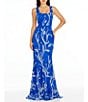 Color:Electric Blue - Image 1 - Tyra Beaded Square Neck Sleeveless Mermaid Gown