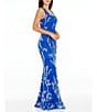 Color:Electric Blue - Image 3 - Tyra Beaded Square Neck Sleeveless Mermaid Gown