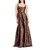 Dress the Population Vienna Metallic Pattern Square Neck A-Line Gown, Color:Bronze Multi - Image 1