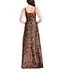 Dress the Population Vienna Metallic Pattern Square Neck A-Line Gown, Color:Bronze Multi - Image 2
