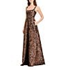 Dress the Population Vienna Metallic Pattern Square Neck A-Line Gown, Color:Bronze Multi - Image 3