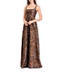 Dress the Population Vienna Metallic Pattern Square Neck A-Line Gown, Color:Bronze Multi - Image 4
