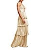 Dress the Population Zahrah Sweetheart Neck Cut Out Foiled Georgette Tiered Ruffle A-Line Gown, Color:Gold - Image 3