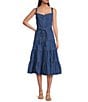 Color:Blue - Image 1 - Bessie Sleeveless Tiered Denim Dress