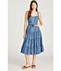 Color:Blue - Image 3 - Bessie Sleeveless Tiered Denim Dress
