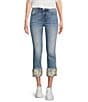 Color:Medium Wash - Image 1 - Colette Stretch Denim Embroidered Daisy Cuffed Cropped Straight Leg Jeans
